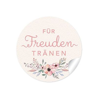 Set van 3 vellen à 24 stickers 72 stickers:"Für Freudentränen" crème pastelkleuren bloemen • voor zakdoeken, zakdoekverpakking, gastgeschenken, bruiloftsjam • 4 cm, rond, mat