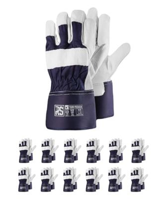 RS TURR Premium Gants de montage en cuir de vachette souple/Taille 10/12 paires/Blanc marine/Gants de travail en cuir/Gants de protection en cuir