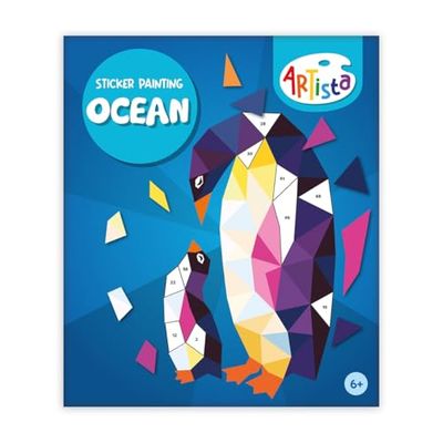 ARTISTA 9342965 Ocean-stickerschilderboek Ocean, 6 motiefsjablonen incl. stickers, mozaïek stickerboek, knutselset voor kinderen vanaf 6 jaar