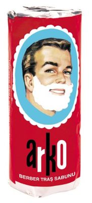 The Shave Factory 2 x Arko Shaving Cream Soap Stick and Omega Shaving Brush with Natural Boar Bristle, Red