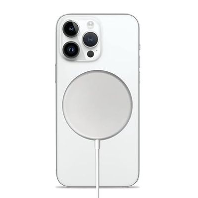 Crong MagSpot Wireless Charger 15W MagSafe aluminium draadloze oplader, zilverwit