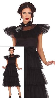 FIESTAS GUIRCA Déguisement Fille de Famille Gothique Reine de Nuit - Robe Noire Élégante - Déguisement Halloween Femme Taille 38-40 M