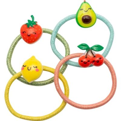 GRUSS & CO 70109 Hair Scrunchies Set with Fruit Motif, Gift Set with 4 Glitter Hair Bobbles with Figure, Children's Birthday, School Cone, Girls