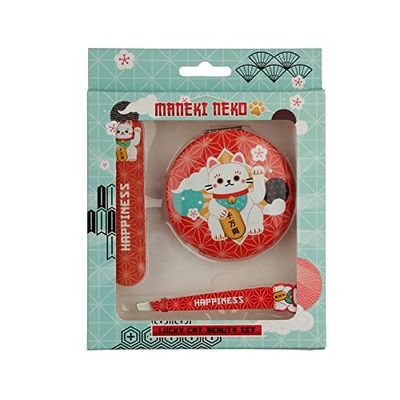 Lucky Cat Maneki Neko Beauty Set - Compact Mirror, Nail File & Tweezers BEA01
