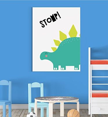 Cute Dinosaur Stomp Scandinavian Animal Nursery Wall Decor Art Poster Print - A5 (148 x 210mm)