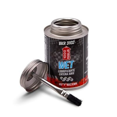 1000 Miglia BKR 3102 Wet Lube Bike Chain, for Wet and Muddy Weather Conditions, All-In-One Can, Brush included – 240 ml Can