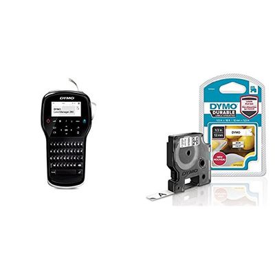 Dymo - S0968950 LabelManager 280 Etiqueteuse de Bureau Portable Clavier - Azerty + D1 Ruban d'Étiquette Résistant pour Etiqueteuse 12 mm x 5,5 m Noir/Blanc