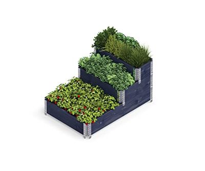 Upyard Trapuntato – Moderna aiuola rialzata in telaio per pallet, modulare, multilivello, in legno naturale, per giardino e terrazza, 120 x 80 x 58,5, colore nero