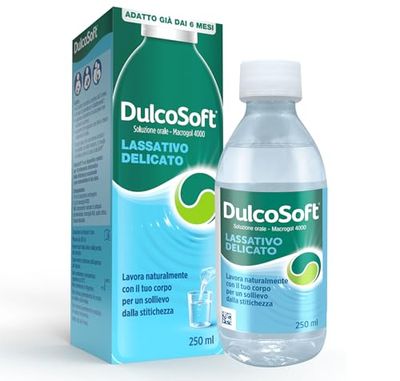DulcoSoft Lassativo con Macrogol, Rimedi Stitichezza Adulti, Bambini - Senza Glutine, Senza Zucchero, Senza Lattosio - Lassativo Delicato per Irregolarità Intestinale, Stipsi (Soluzione Orale 250ml)