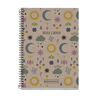 Miquelrius Agenda septiembre 2022 junio 2023 - Día Página - Tamaño Activa 11,7 x 17,4 cm - Bilingüe: español, inglés - Reciclada - Lunas, MR26290