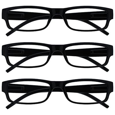 La Compañía Gafas De Lectura Negro Ligero Cómodo Lectores Valor Pack 3 Estilo Diseñador Hombres Mujeres UVR3PK032 +1,50