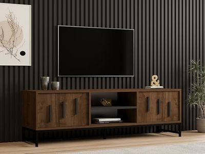 Hanah Home Stijlvolle walnoot tv-standaard, 160 cm x 50 cm x 40 cm, 100% melamine gecoat particle board, 18 mm dik, wandmontage, meerdere planken, extra opslag