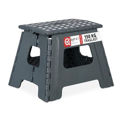 relaxdays Sgabello Pieghevole L, da Bagno o Campeggio, per Bambini, fino a 150 kg, Plastica, H 30 cm, Grigio Scuro
