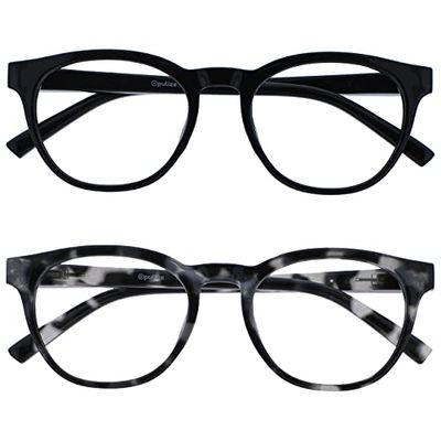 OPULIZE Blu - Occhiali da Lettura Filtro Luce Blu Set da 2 Montatura Tonda Fashion Cerniere a Molla Migliorano il Sonno Gaming Computer Anti Riflesso Nero Tartarugato Uomo Donna BB5-1W +3.50