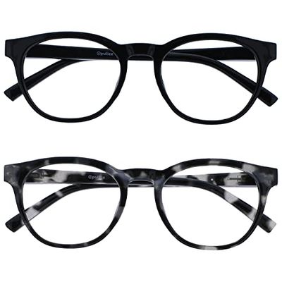 OPULIZE Blu Gafas de Lectura con Bloqueo de Luz Azul Pack de 2 Montura Redonda Negra Gris Carey Bisagras de Muelle Mejoran el Sueño Ordenador Gaming Antirreflejante Hombre Mujer BB5-1W +2.00