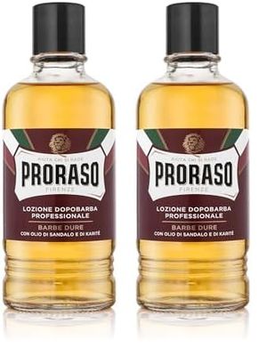 Proraso After shave profesional, 400 ml, bálsamo barba con sándalo y manteca de karité, tónico facial que aporta confort y suavidad a la piel (Paquete de 2)