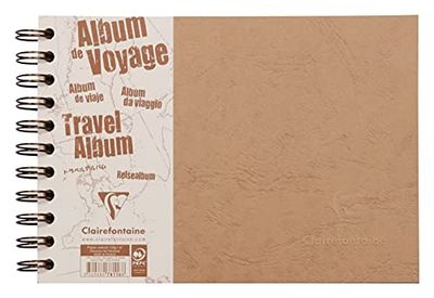 Clairefontaine 78116C Collection Age Bag A Tobacco Spiral Travel Album - A5 Landscape 21x14,8 cm - 80 Pages - White Paper 120 g Lined + Black Grain Paper 160 g - Glossy Leather Grain Cover