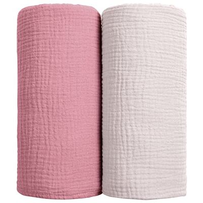 lulumoon Baby wikkeldekens - Katoenen wikkeldeken zachte ontvangstdeken voor baby's, neutraal, 2 stuks (roze)
