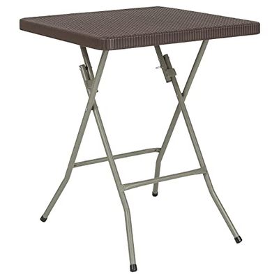 Flash Furniture Meubles Flash Table Pliante carrée en Plastique rotin de 5 m, Métal, Marron, 23,5' Square