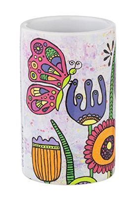 WENKO Bicchiere portaspazzolini Rollin'Art Full Bloom in ceramica di qualità stampata con colorato motivo “Prato in Fiore”, bicchiere per conservare strumenti per l’igiene dentale, Ø 6.5 x 11 cm