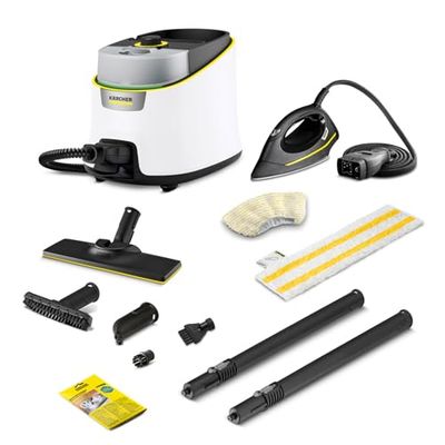 Kärcher Nettoyeur Vapeur SC 4 Deluxe Iron, Pression Vapeur: 4 bar, Préchauffage: 3 min, Surface: 130 m², Réservoir: 0,5 l + 1,3 l, avec Kit de Nettoyage de sol EasyFix, Buses, Fer à Repasser