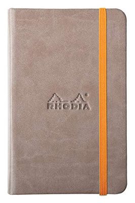 RHODIA 118644C - Carnet Rigide Taupe - 9 x 14 cm - Ligné - 192 pages - Papier Clairefontaine Ivoire 90 g/m² - Marque-Page, Fermeture Élastique - Couverture Simili Cuir - Collection Rhodiarama