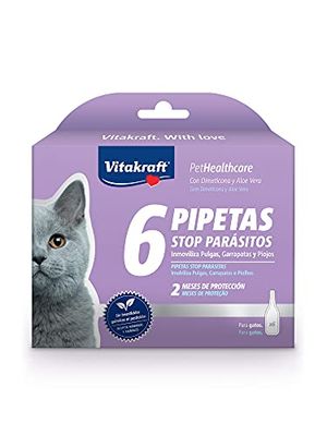 Vitakraft - Pipetta Stop parassiti per gatti, con Dimeticone e Aloe Vera - 1 ml x 6 pipette