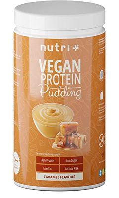 nutri+ Proteína en Polvo para Pudín Vegano Sabor Caramelo 500 g 83,4% de proteínas con sólo 113 calorías Postre bajo en azúcar