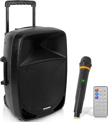 Pyle Enceinte Bluetooth Portable,1200W, Haut Parleur Bluetooth avec Subwoofer,Lumières Indicatrices de Batterie LED avec Batterie Rechargeable Intégrée, Lecteur MP3/USB/SD, Microphone sans Fil, Noir