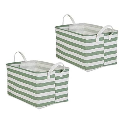 DII Laundry Storage Collection, PE Coated Collapsible Bin with Handles, Artichoke Green Stripe, Extra-Large Set, 12.5x17.5x10.5
