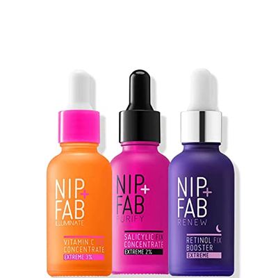 Nip + Fab Booster Trio Bundle | Help to Replenish, Tone, and Hydrate Face Skin | Contains Vitamin C Concentrate Extreme 3%, Salicylic Fix Concentrate Extreme 2%, Retinol Fix Booster