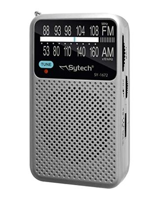 Sytech Radio de Bolsillo Am-FM, Altavoz, Vertical, Plata