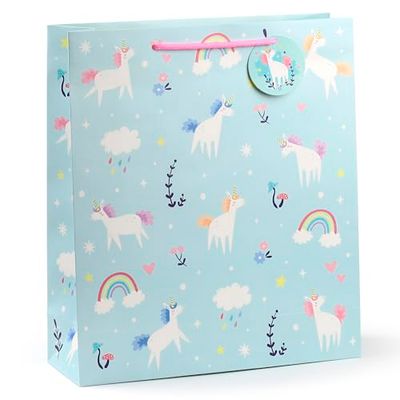 Busta Regalo in Carta Lucida con Bigliettino Incluso, Grande 40cm - Magia dell'Unicorno - XL, bambina e ragazza