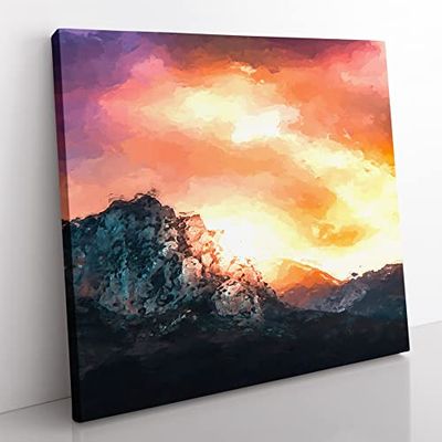 Mountains in Morocco in Abstract Modern Canvas Wall Art Print Ready to Hang, Framed Picture for Living Room Bedroom Home Office Décor, 50x50 cm (20x20 Inch)