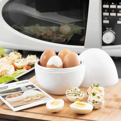 InnovaGoods IG813475 Bb_V0101051 Microwave Egg Boiler with Recipe Booklet, Plastic, White