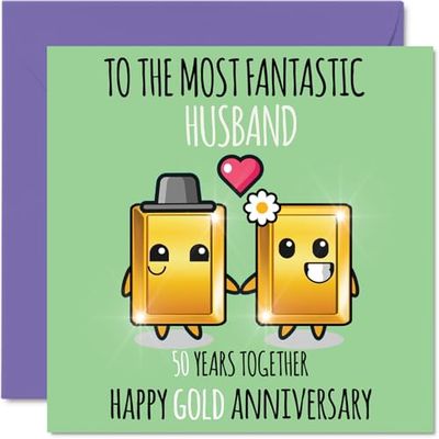 Cute Gold Anniversary Card for Husband - 50 Years Together - Happy 50th Wedding Anniversary Cards for Husband from Wife, 145mm Greeting Cards Anniversaries