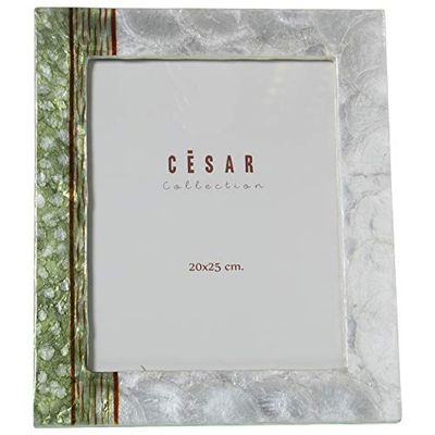 DRW Portafotos de Nácar para Fotografía de 10x15cm en Blanco y Verde
