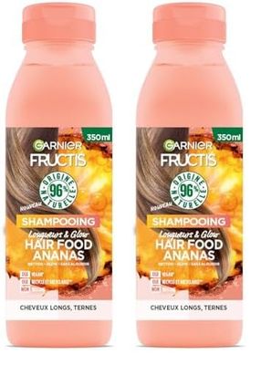 Garnier - Fructis Hair Food - Shampooing Nourrissant Longueurs & Glow à l'Ananas - Formule Vegan à 97% d'Origine Naturelle - Pour Cheveux Longs & Ternes - 350 ml (Lot de 2)