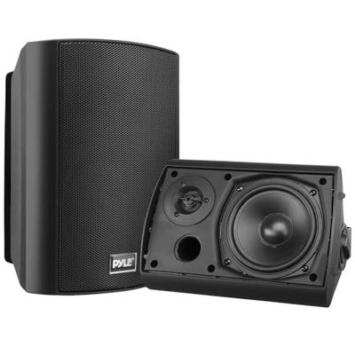Pyle par de sistema de altifalantes resistentes à água de 6,5", impermeável, montagem na parede, interiores, exteriores, som estéreo. Preto