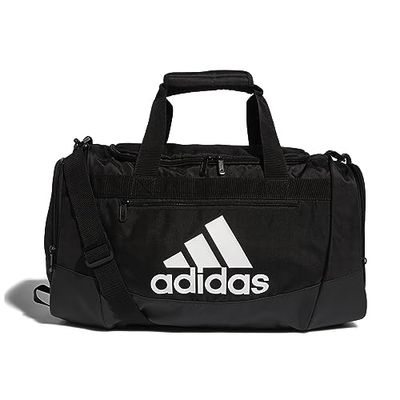 adidas Defender 4.0 duffelväska hållbar atletisk sport gym resväska för män och kvinnor, svart/vit, liten (38 L), försvarare 4 liten duffelväska