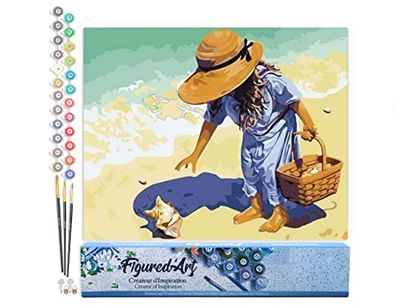 Figured'Art Peinture par Numéro Adulte Petite Fille à la Plage - Activité Manuelle Kit de Loisir Créatif DIY Numéro d'Art Complet - 40x50cm sans châssis en bois
