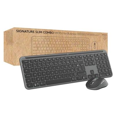 Logitech Signature Slim MK950 for Business, kit tastiera e mouse wireless, digitazione discreta, ricevitore sicuro, certificazione globale, Windows/Mac/Chrome/Linux, Layout ITA QWERTY, Grafite