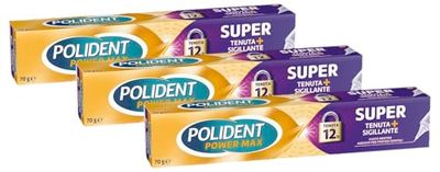 Polident Power Max, Super Tenuta + Sigillante, Adesivo per Protesi Dentale, Tenuta Salda Giornaliera, Gusto neutro, 70 g, Confezione da 3