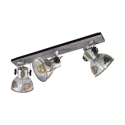 Eglo Candeeiro de teto Barnstaple, foco de teto vintage de 3 lâmpadas em design industrial, foco de parede retro de aço na aparência de zinco envelhecido, madeira, cor pátina castanho, preto, E27