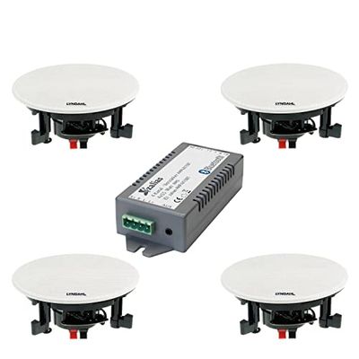 zalias LYNDAHL Set de Haut-parleurs CS200P et AMP4X15BT, kit avec 2 ou 4 Haut-parleurs en Option et amplificateur de Bluetooth, Haut-Parleur de Plafond avec AUX-in, avec 4 Haut-parleurs