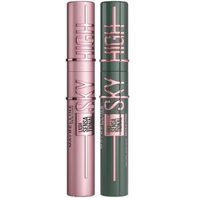 Maybelline New York Lash Sensational Sky High Mascara, Volumising & Lengthening, Washable Flake-Free Formula: Black + Green Altitude for Brown Eyes (Duo Bundle)