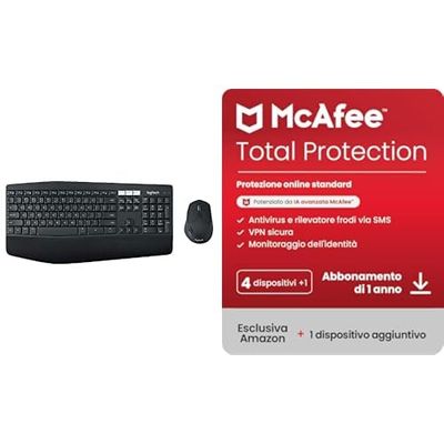 Logitech MK850 | Mouse Wireless, 2.4 GHZ/Bluetooth | Italiano QWERTY - Nero + McAfee Total | 4 + 1 Dispositivo | 12 mesi, download digitale