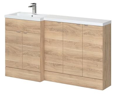 Hudson Reed CBI3017 Fusion Modern Bathroom Floor Standing Vanity, Basin and Base Units Full Depth Combination Unit - Left Hand, 1500mm, Bleached Oak