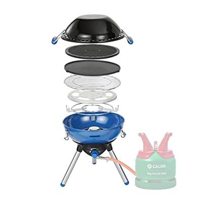 Campingaz Party Grill 400, All-in-One Portable Camping BBQ, with Grid, Griddle and Plancha, Lid Doubles as a Wok, 2000 W, Blue