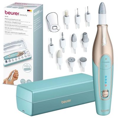 Beurer MP 84 Ponceuse pour ongles, lime à ongles électrique avec batterie, 10 embouts, lumière LED, étui de rangement inclus, jusqu'à 4400 tr/min, set d'ongles pour manucure/pédicure